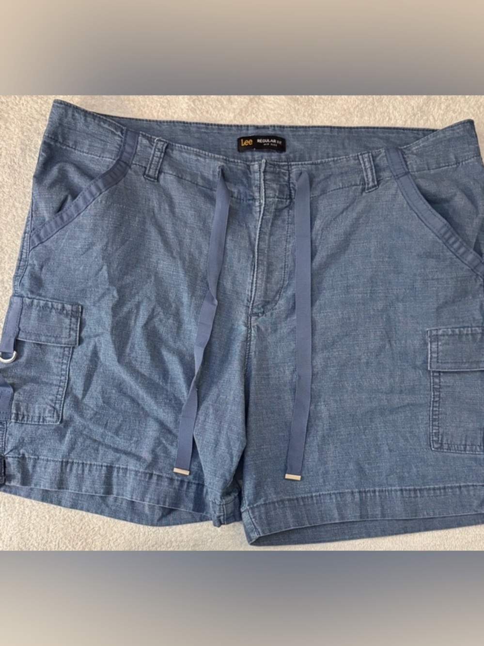 Lee Jean Flex To Go Mid Rise Relaxed Fit Chambray Cargo Shorts Summer Outdoor
